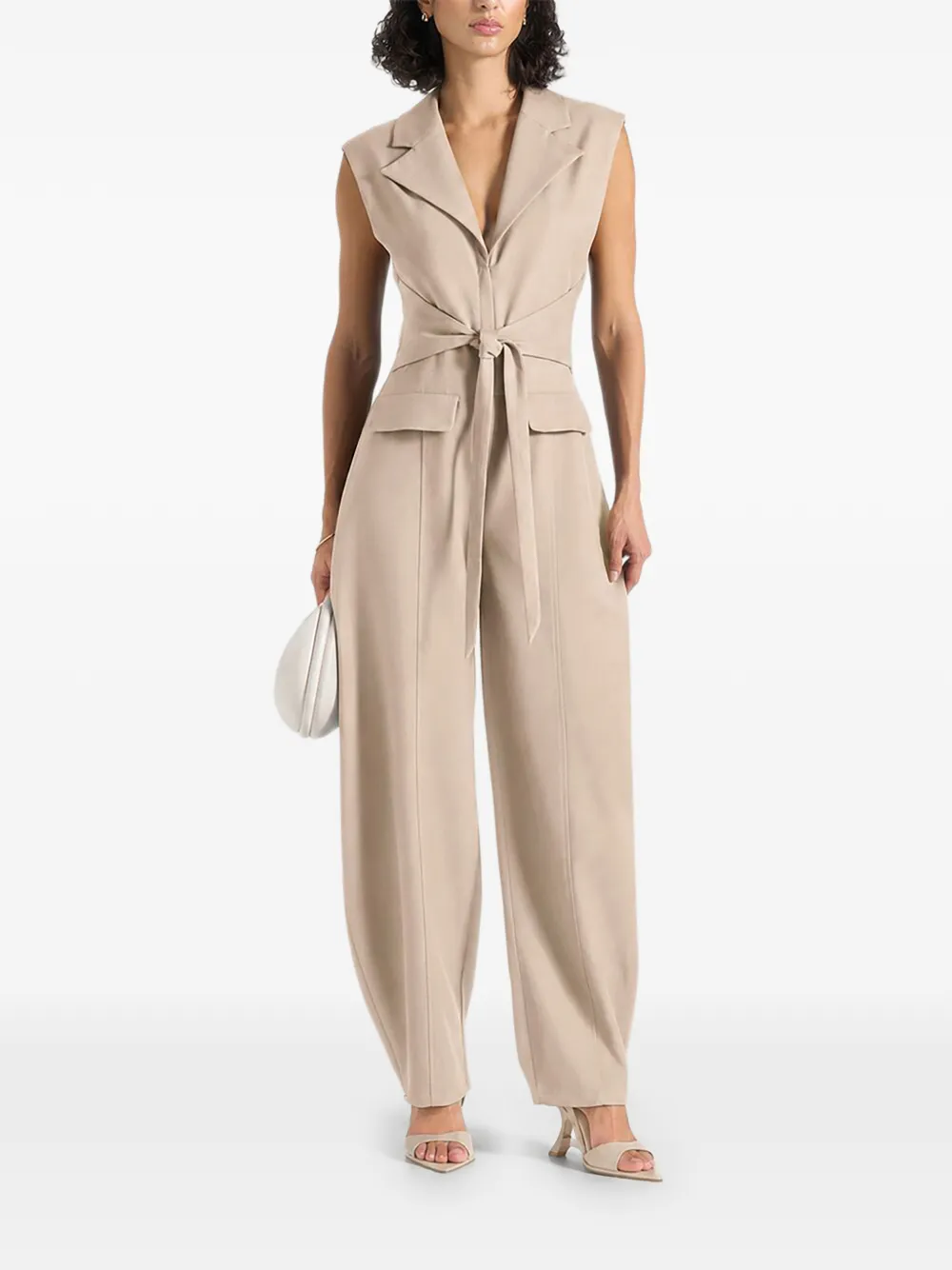 Manière De Voir Tuta intera sartoriale Kira beige barrel con dettaglio annodato in vita - Toni neutri