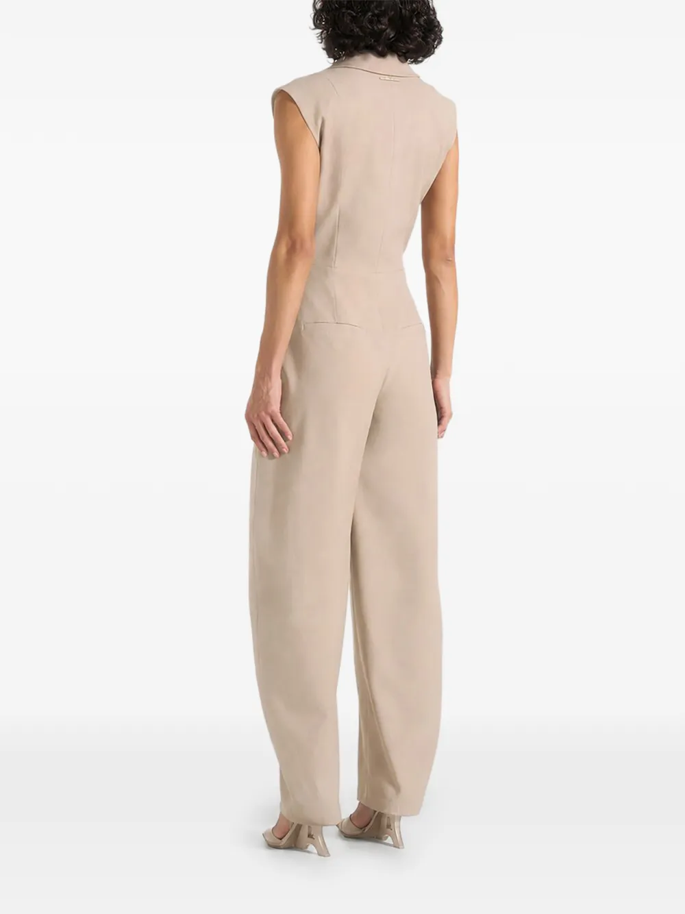 Manière De Voir Kira jumpsuit met gestrikte taille en barrelpijpen Beige