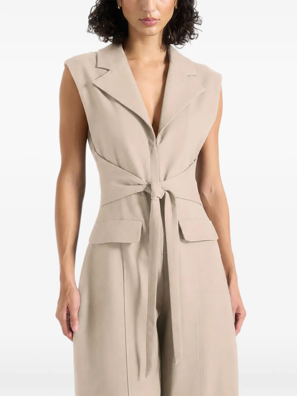 Manière De Voir Kira jumpsuit met gestrikte taille en barrelpijpen Beige