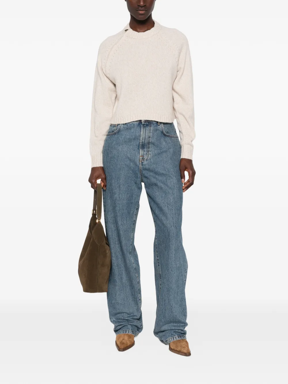 Ba&Sh zip-detail cable-knit sweater Beige