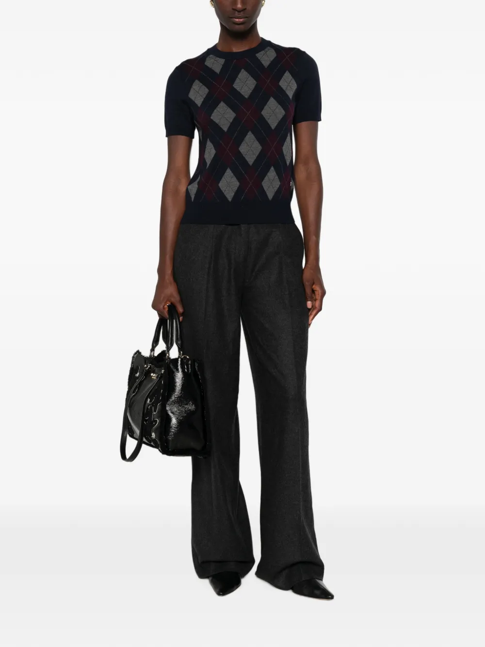 Tory Burch T-shirt met korte mouwen en argyle-print Blauw