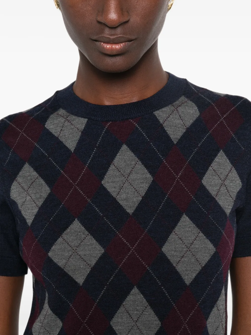 Tory Burch T-shirt met korte mouwen en argyle-print Blauw