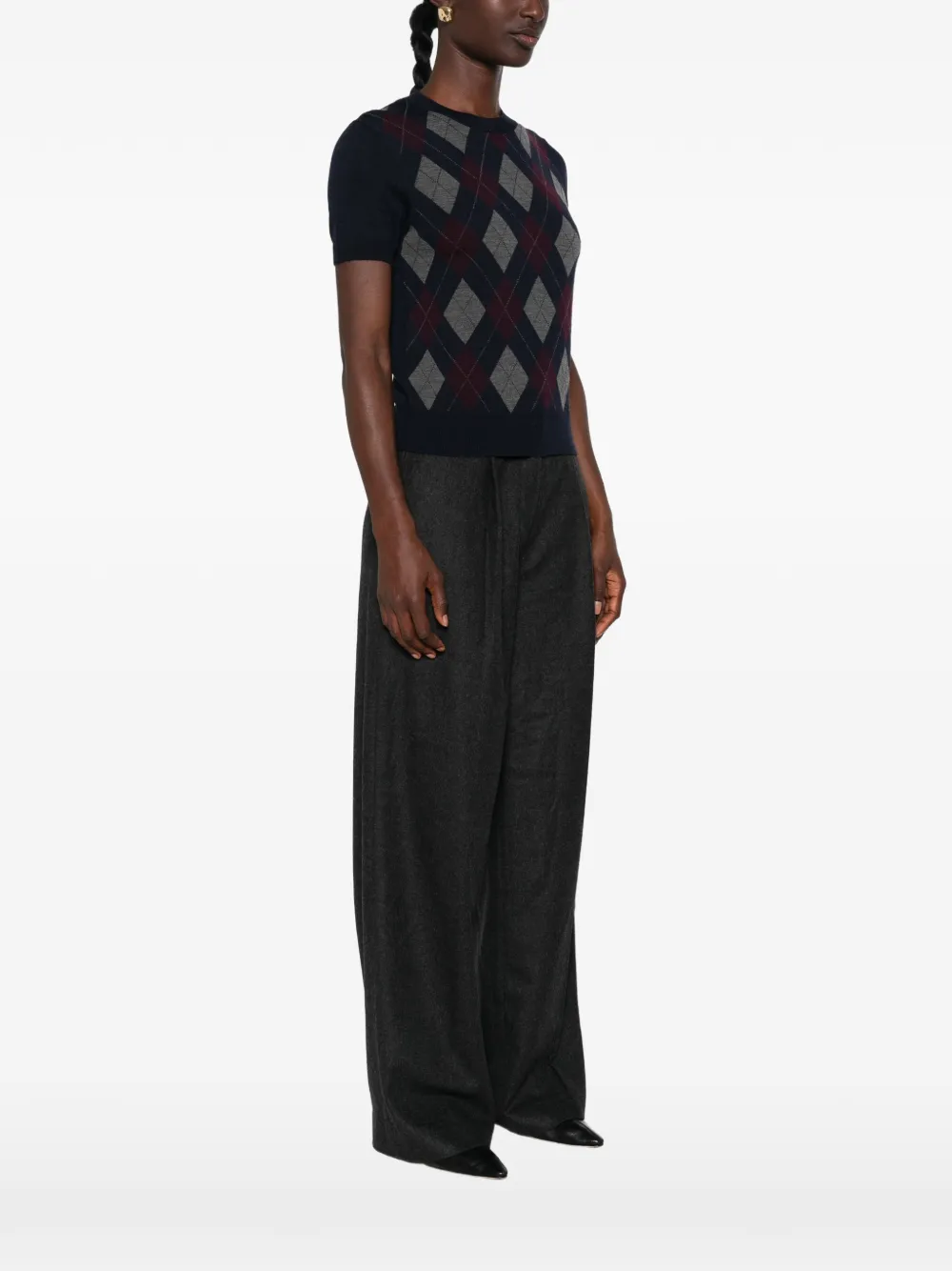 Tory Burch T-shirt met korte mouwen en argyle-print Blauw