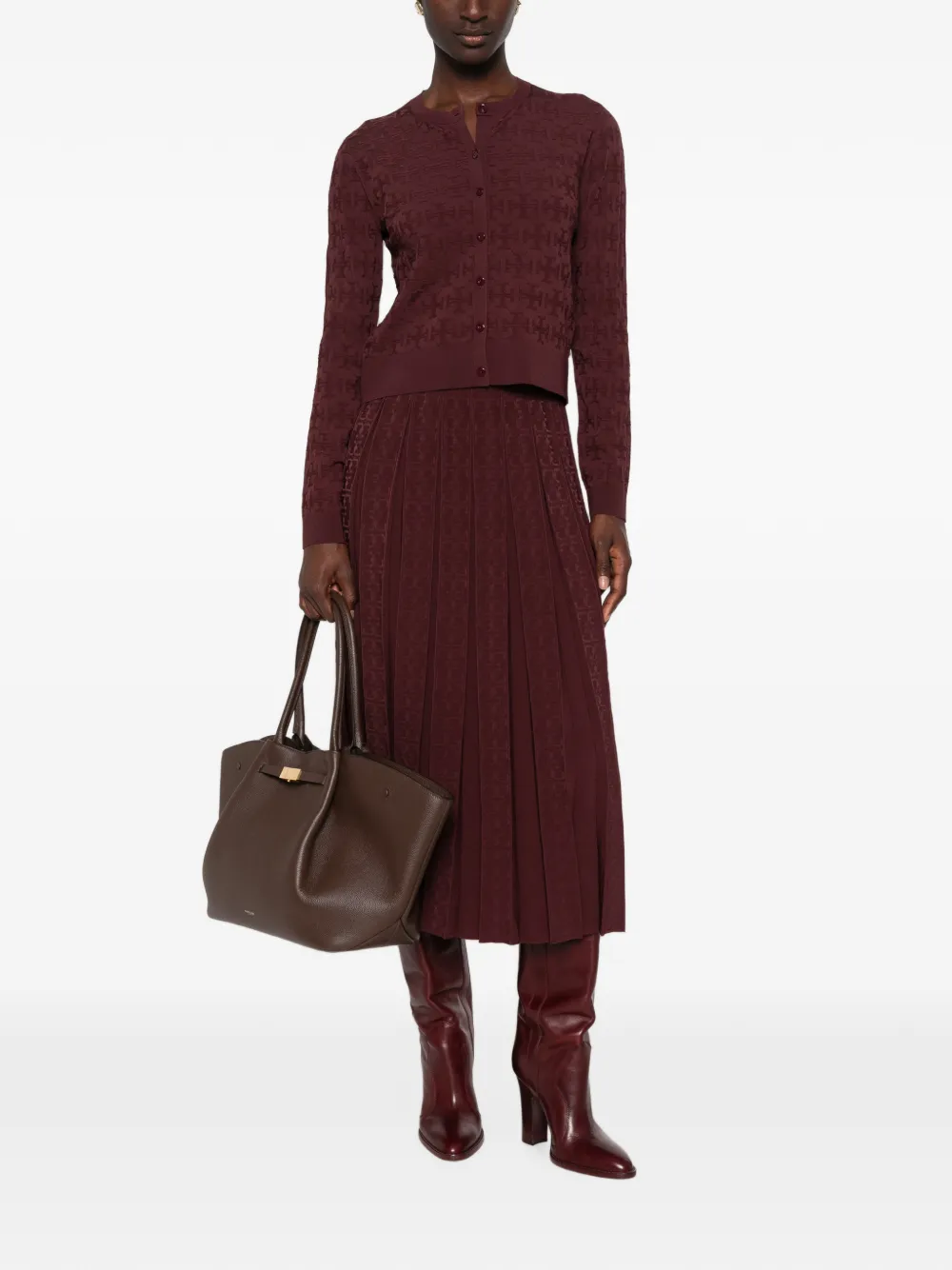 Tory Burch logo-monogram pleated midi skirt Rood