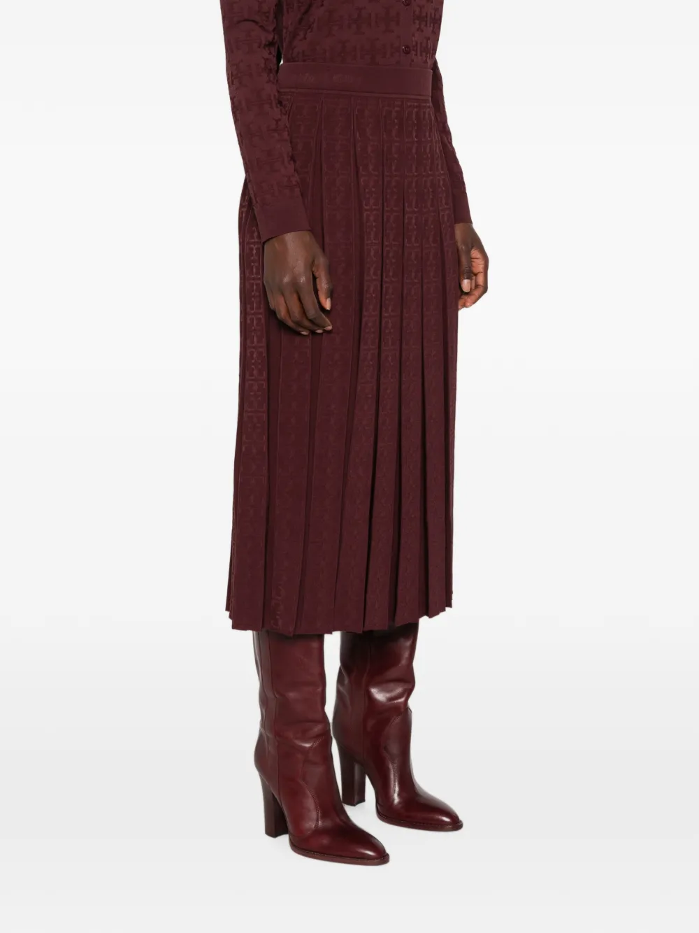 Tory Burch logo-monogram pleated midi skirt Rood