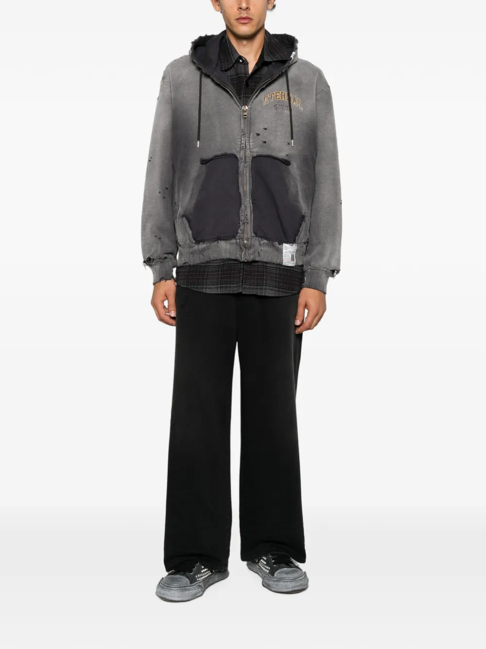 Maison MIHARA YASUHIRO distressed logo-print jacket Zwart