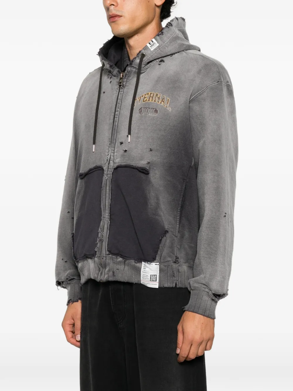 Maison MIHARA YASUHIRO distressed logo-print jacket Zwart