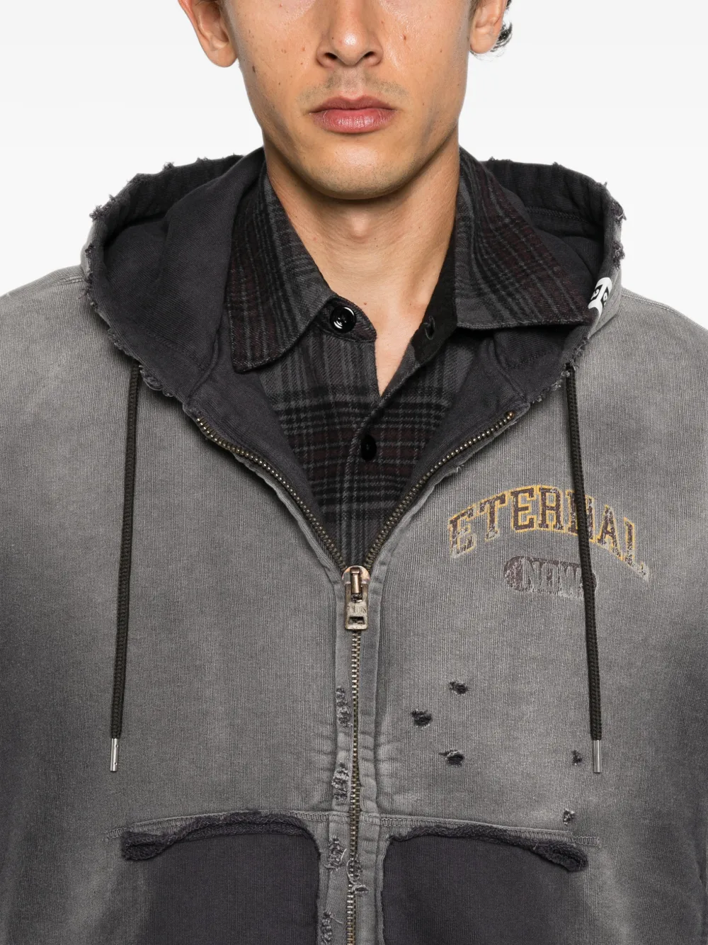 Maison MIHARA YASUHIRO distressed logo-print jacket Zwart