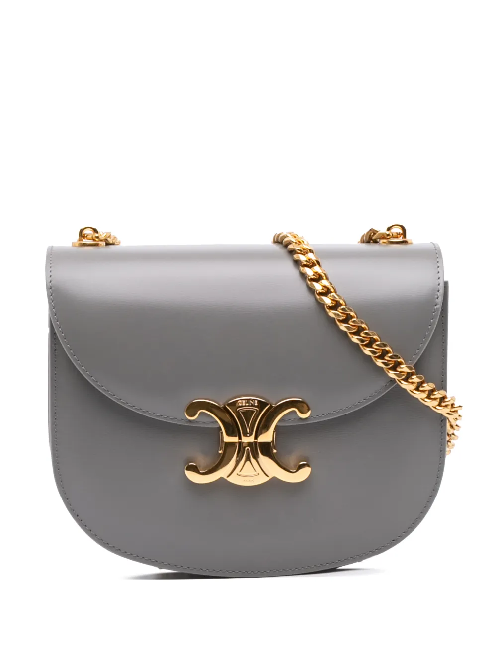 Celine Pre-Owned 2023 Teen Shiny Calfskin Triomphe Besace Clea Chain crossbody bag - Grigio