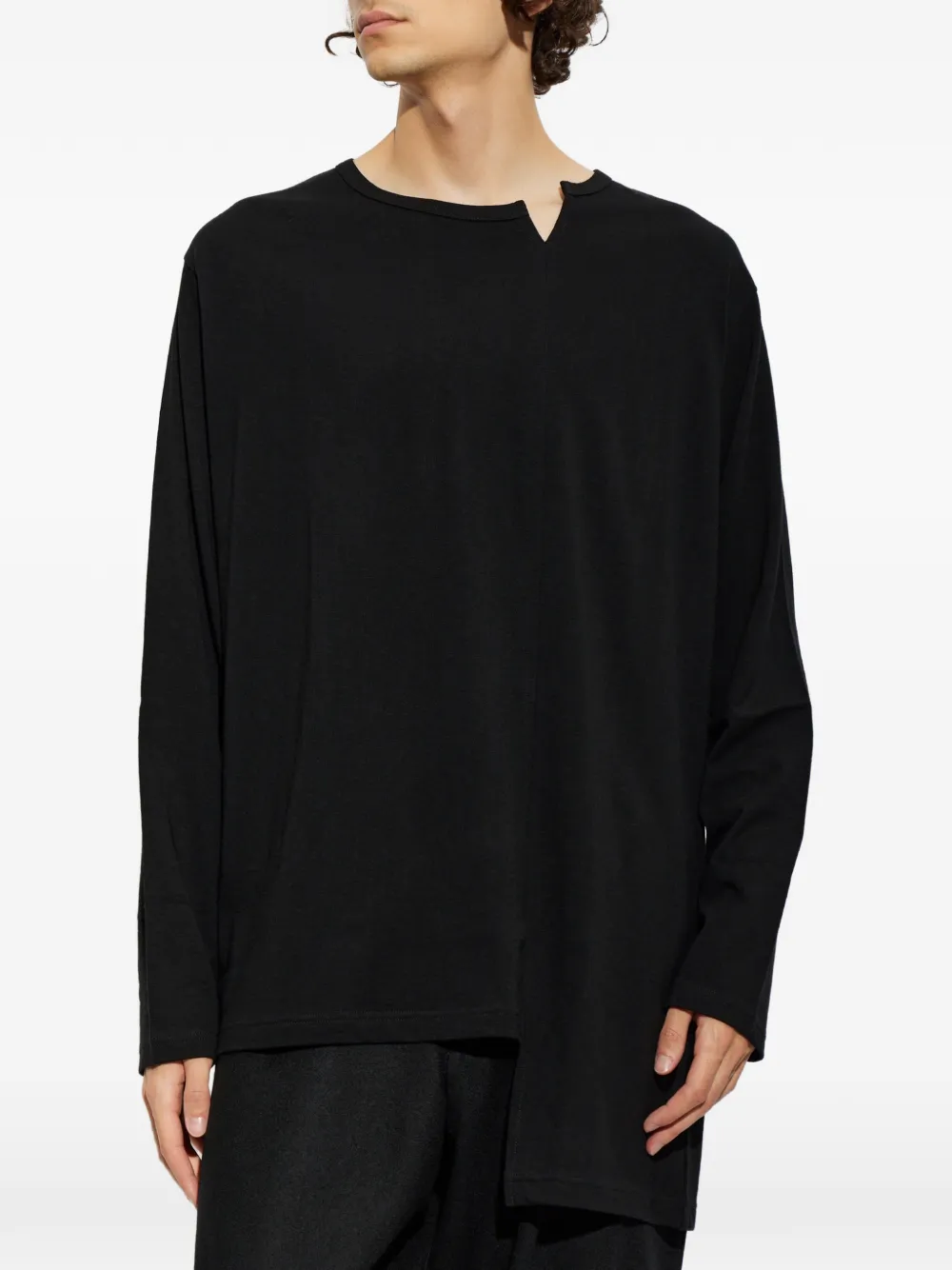 Yohji Yamamoto Asymmetrisch T-shirt met lange mouwen Zwart