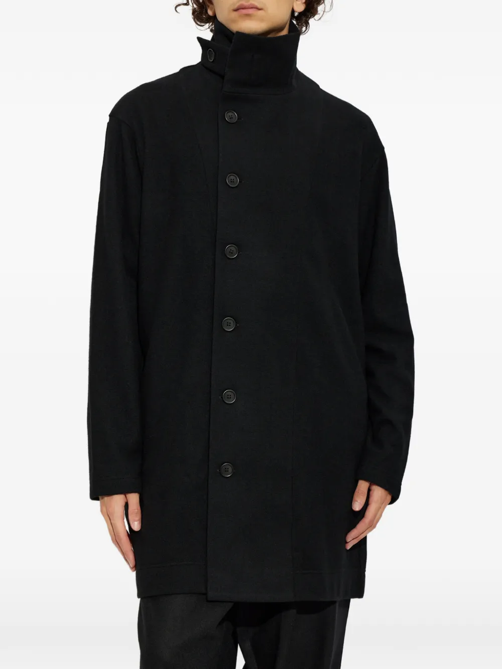 Yohji Yamamoto Jas met opstaande kraag en knoopsluiting aan de voorkant Zwart