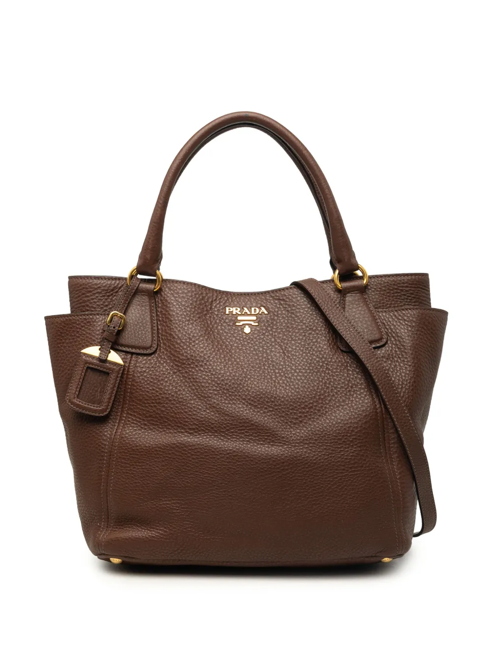 Prada Pre-Owned 2013-2026 Vitello Daino Side Pocket Convertible Tote satchel - Marrone