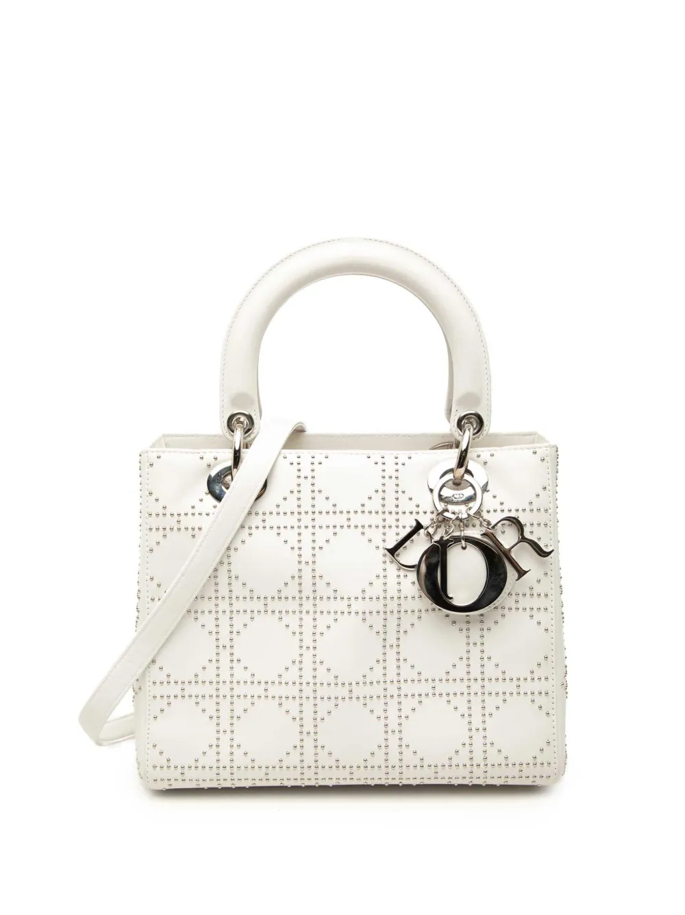 Christian Dior Pre-Owned 2003 mittelgroße Lady Dior Satchel-Tasche aus Kalbsleder mit Nieten - Weiß