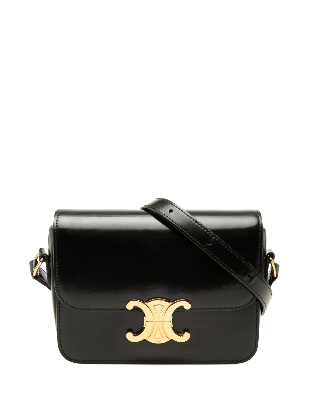 Celine Pre-Owned 2022 Teen Shiny Calfskin Triomphe crossbody bag - Nero