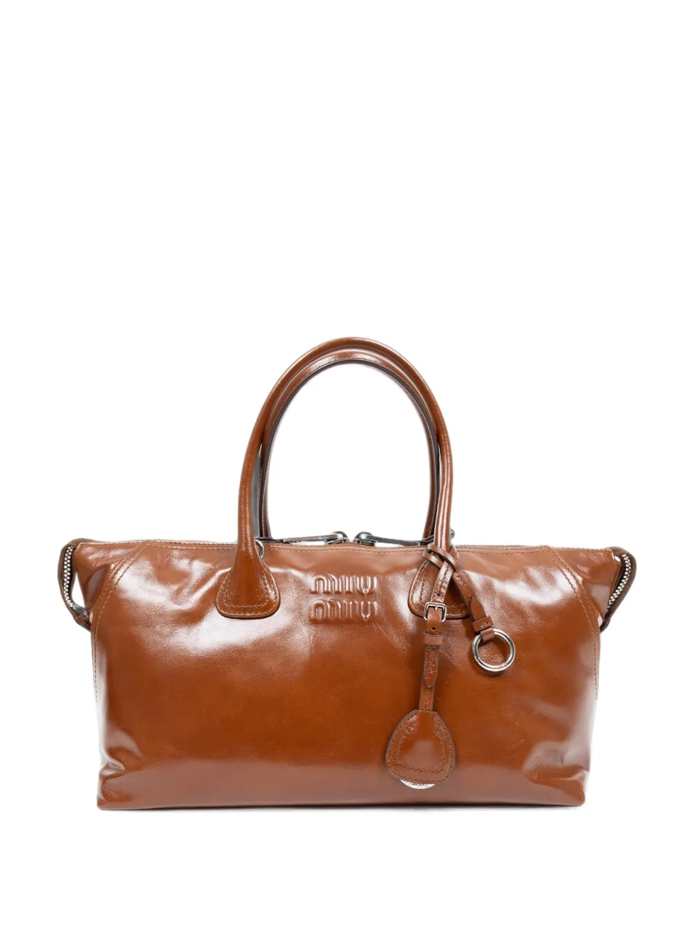 Miu Miu logo-embossed leather tote bag - Marrone