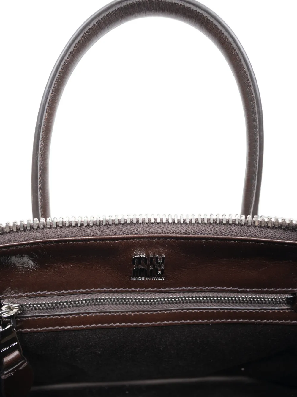 Miu Glanzende leren handtas Bruin