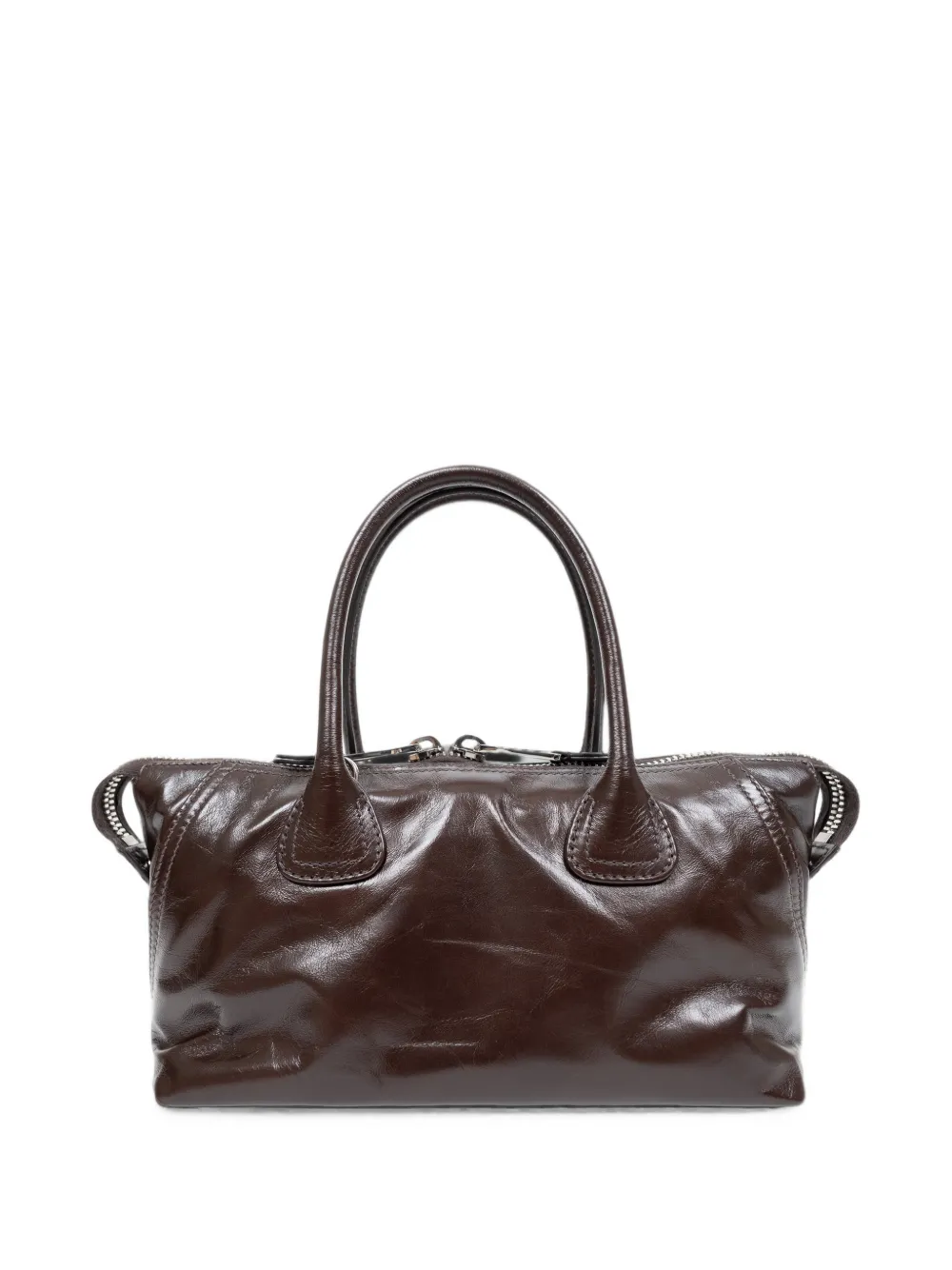 Miu Glanzende leren handtas Bruin