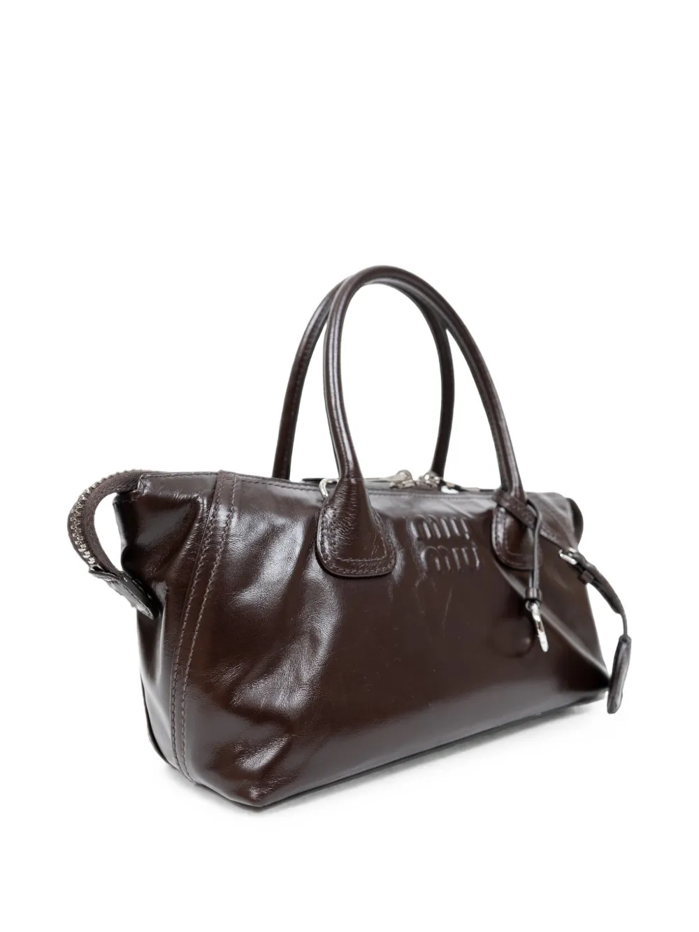 Miu Glanzende leren handtas Bruin