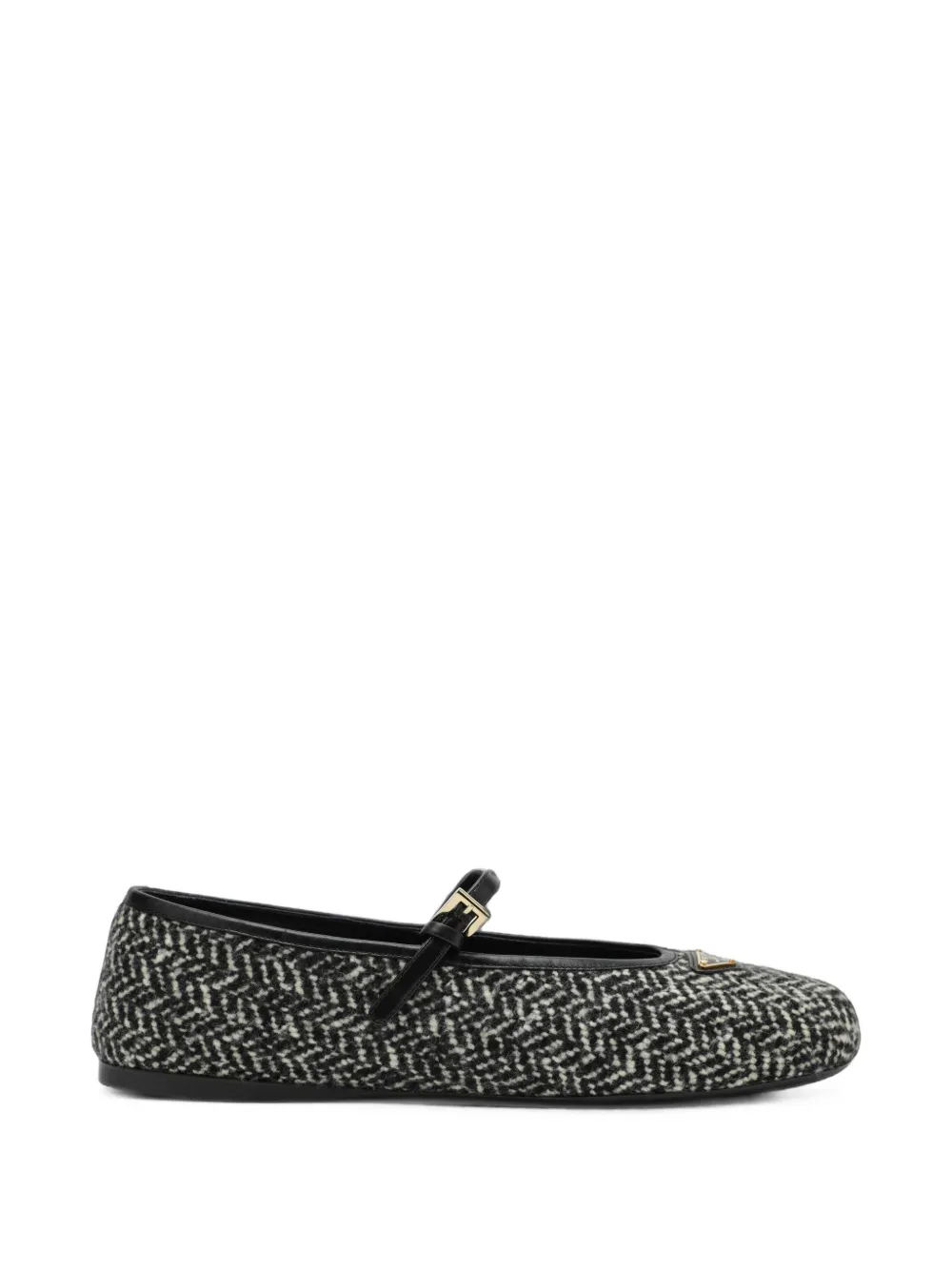 Prada Ballerine con motivo a spina di pesce e cinturino con fibbia - Nero