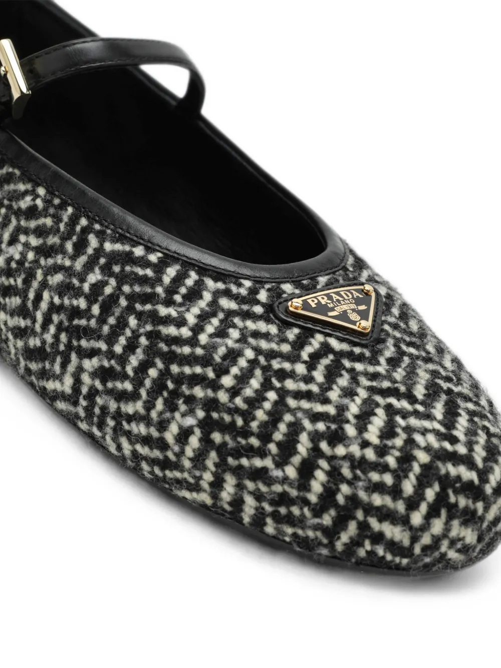 Prada herringbone-pattern buckle-strap ballet flats Zwart