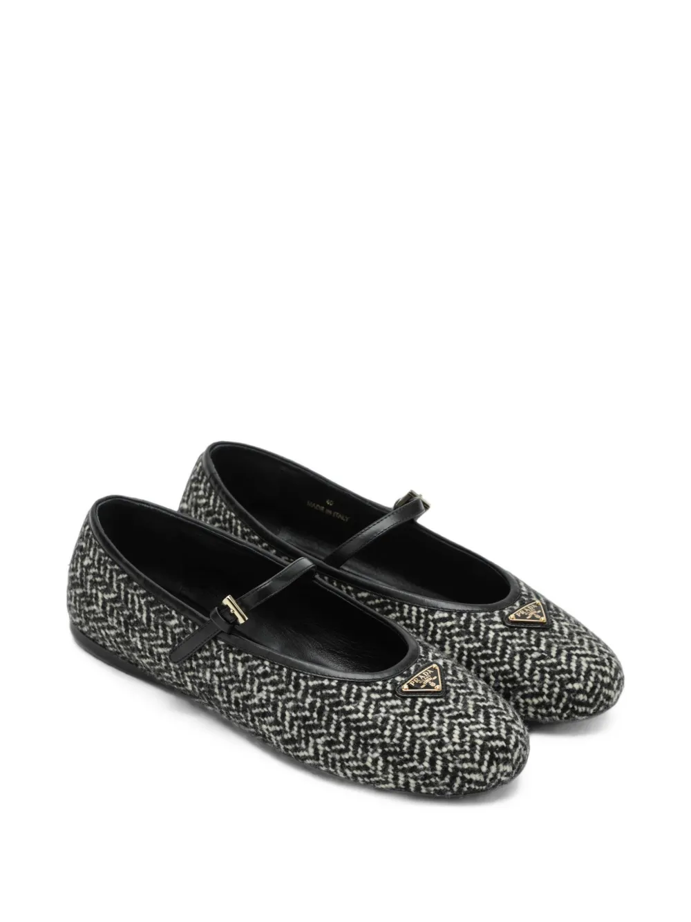 Prada herringbone-pattern buckle-strap ballet flats Zwart