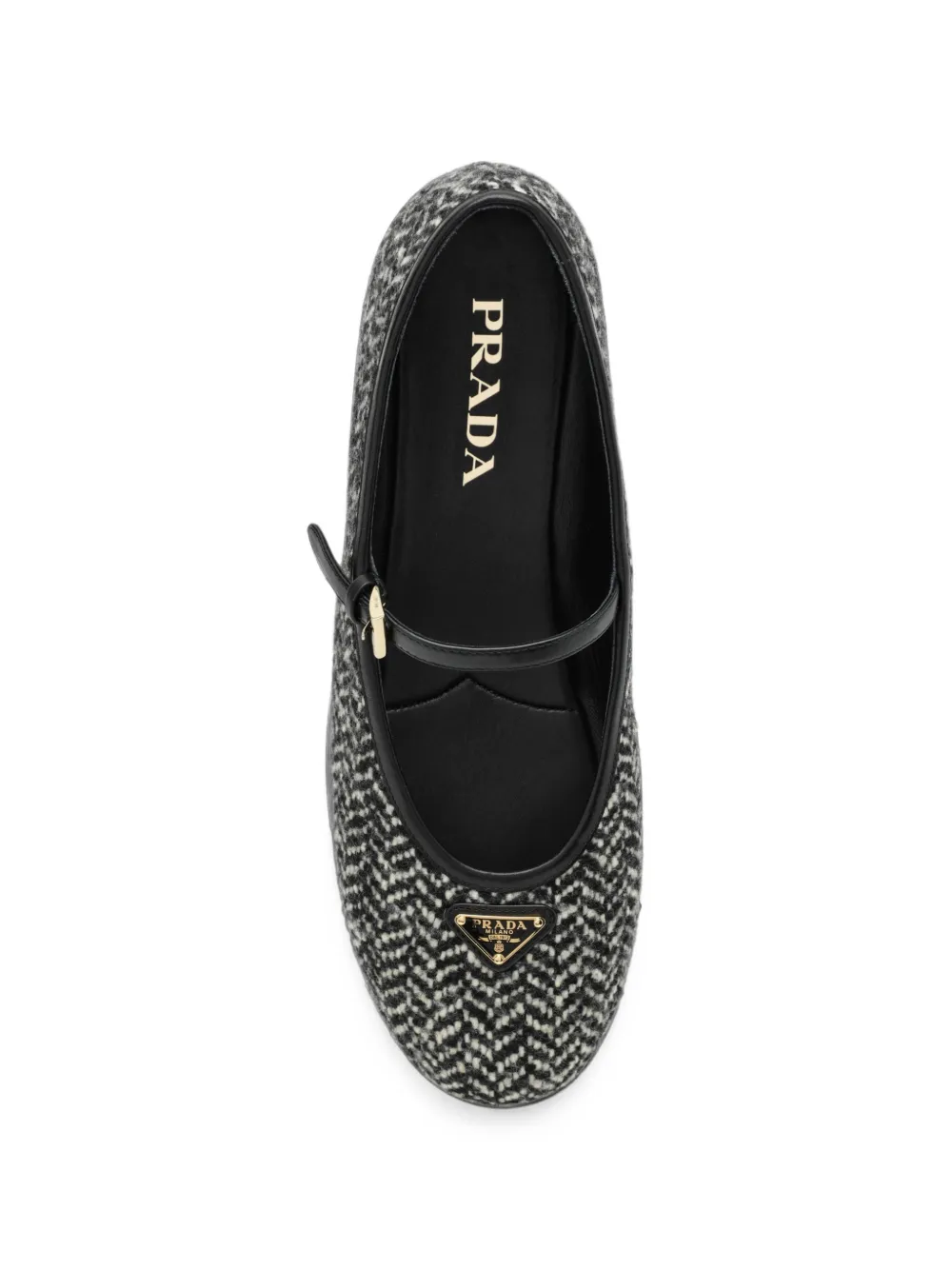 Prada herringbone-pattern buckle-strap ballet flats Zwart