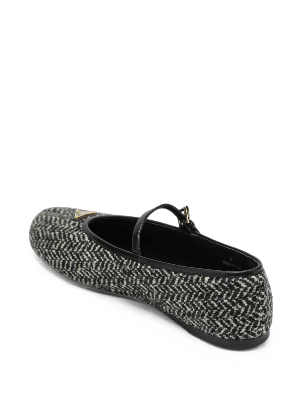 Prada herringbone-pattern buckle-strap ballet flats Zwart