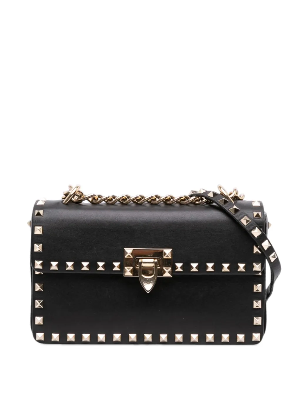 Valentino Garavani Pre-Owned 2018-2026 Small Leather Rockstud Flip Lock Chain crossbody bag - Nero