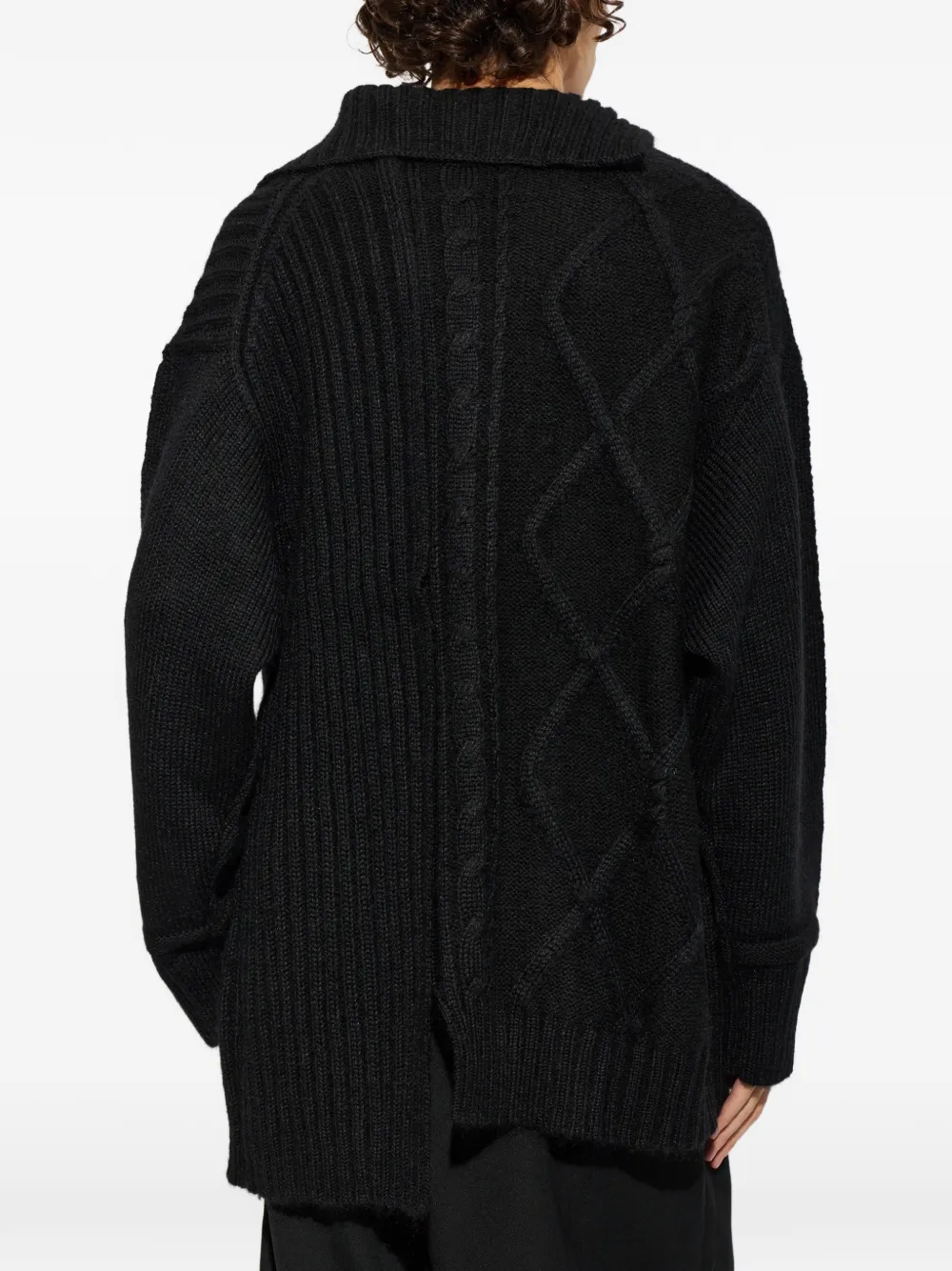 Yohji Yamamoto cable-knit asymmetric sweater Zwart