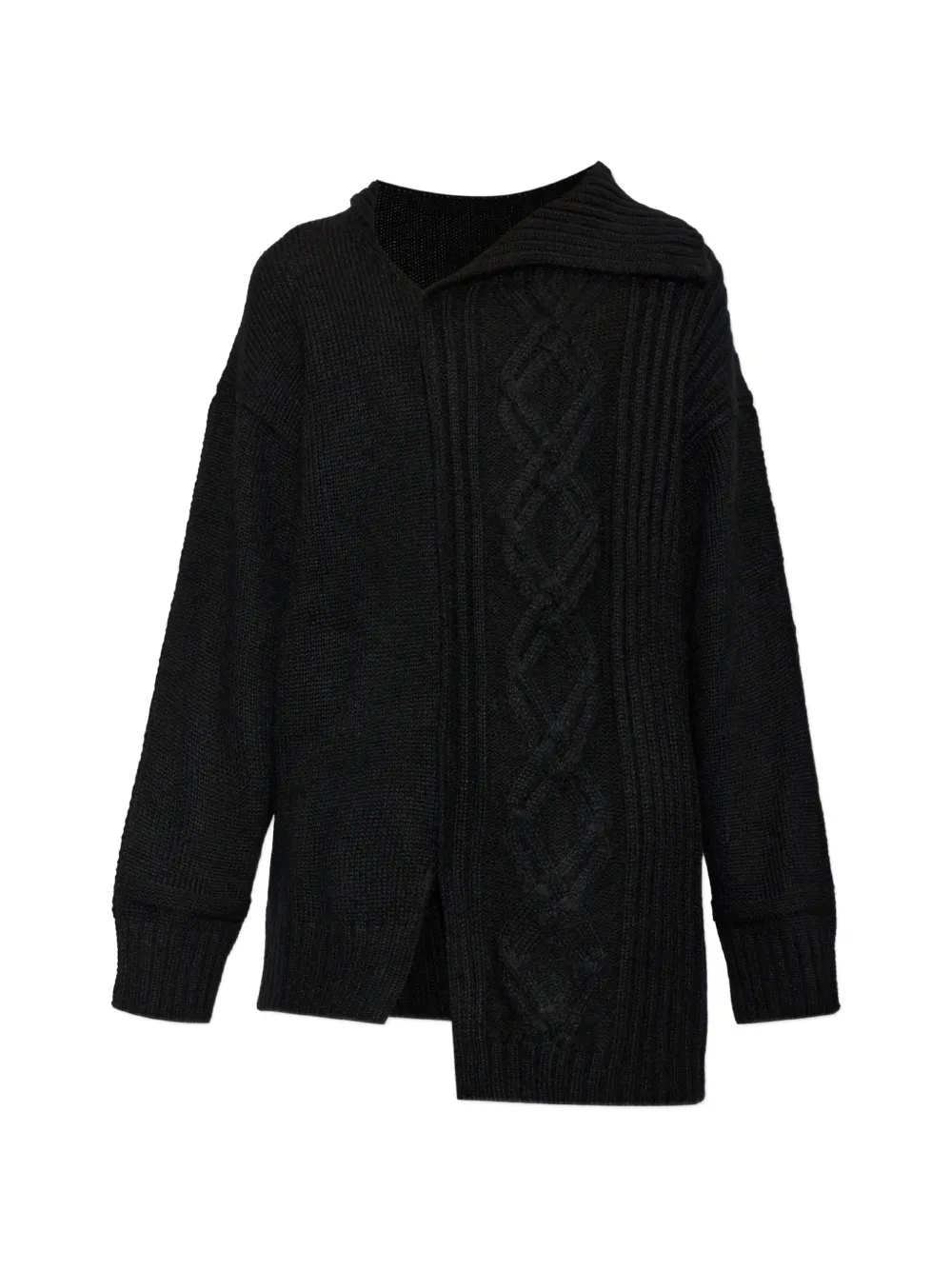 Yohji Yamamoto cable-knit asymmetric sweater Zwart