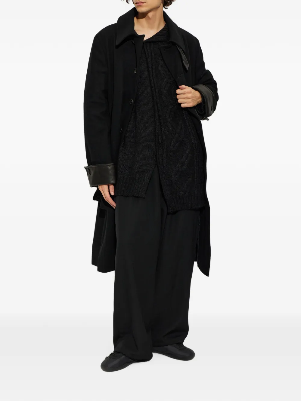 Yohji Yamamoto cable-knit asymmetric sweater Zwart