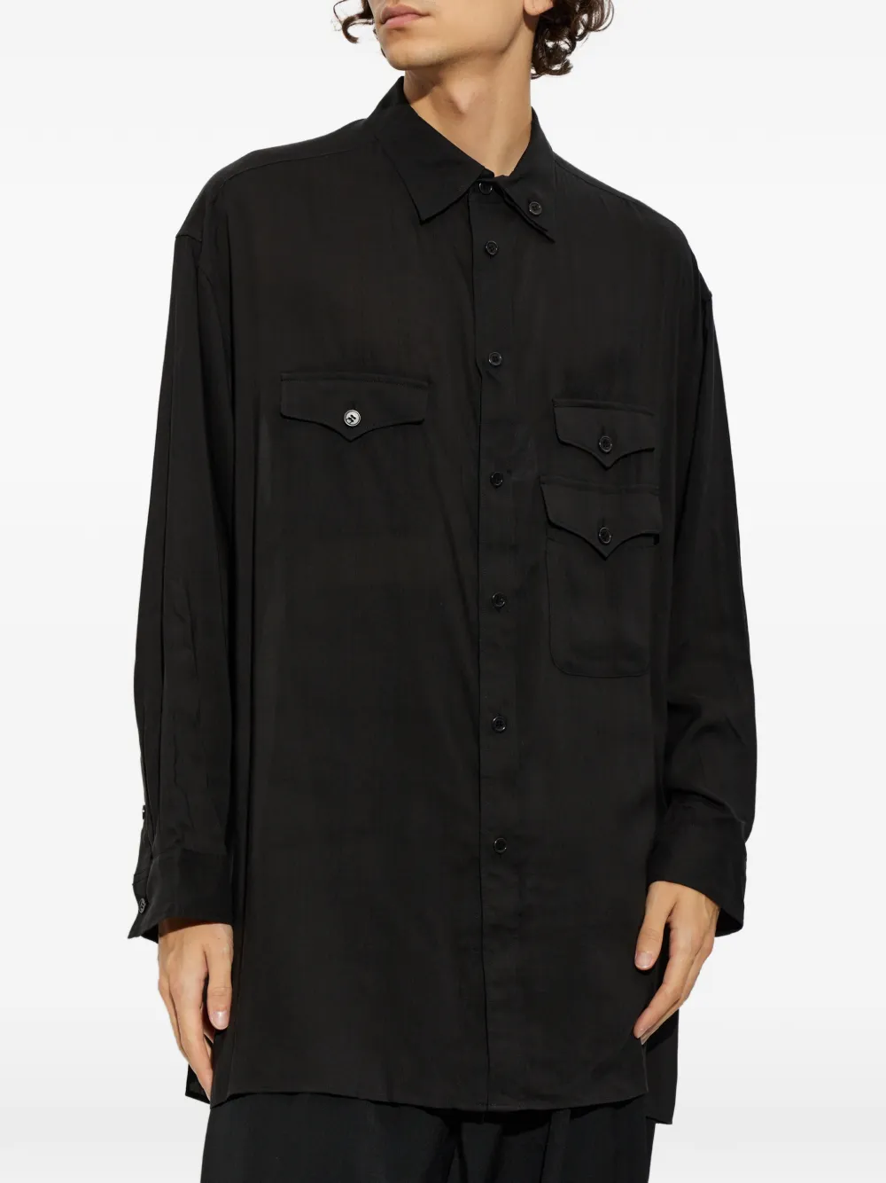 Yohji Yamamoto button-down flap-pocket shirt Zwart