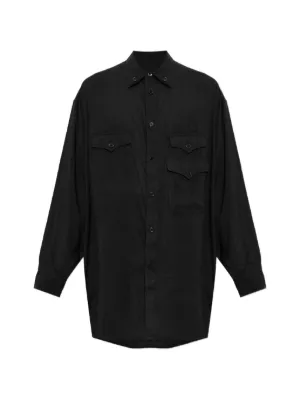 Yohji Yamamoto Asymmetric Cotton Shirt | Black | FARFETCH