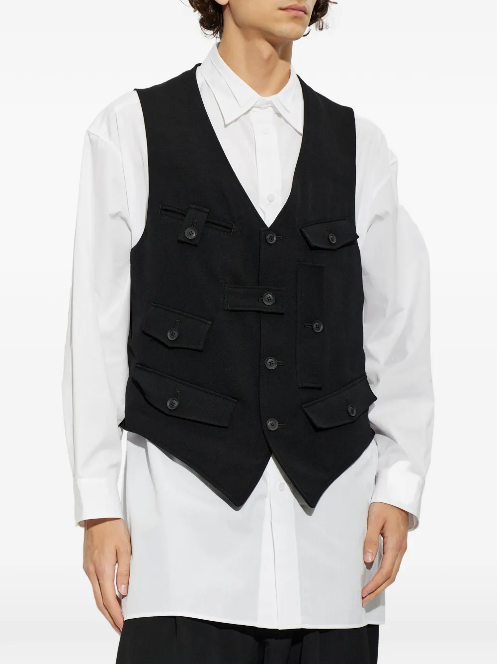 Yohji Yamamoto Wollen gilet met meerdere zakken Zwart