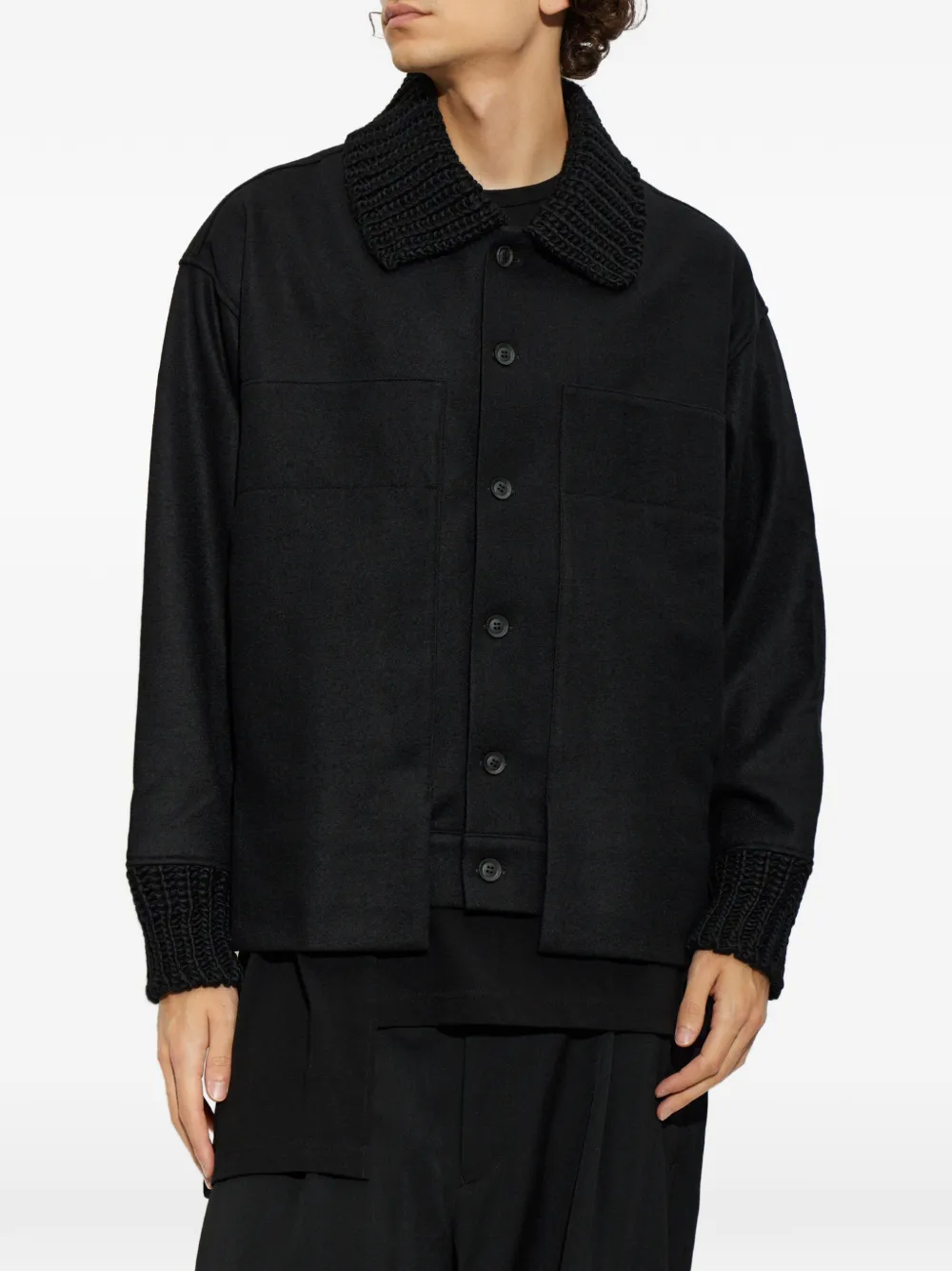 Yohji Yamamoto Shirtjack met grofgebreide afwerking Zwart