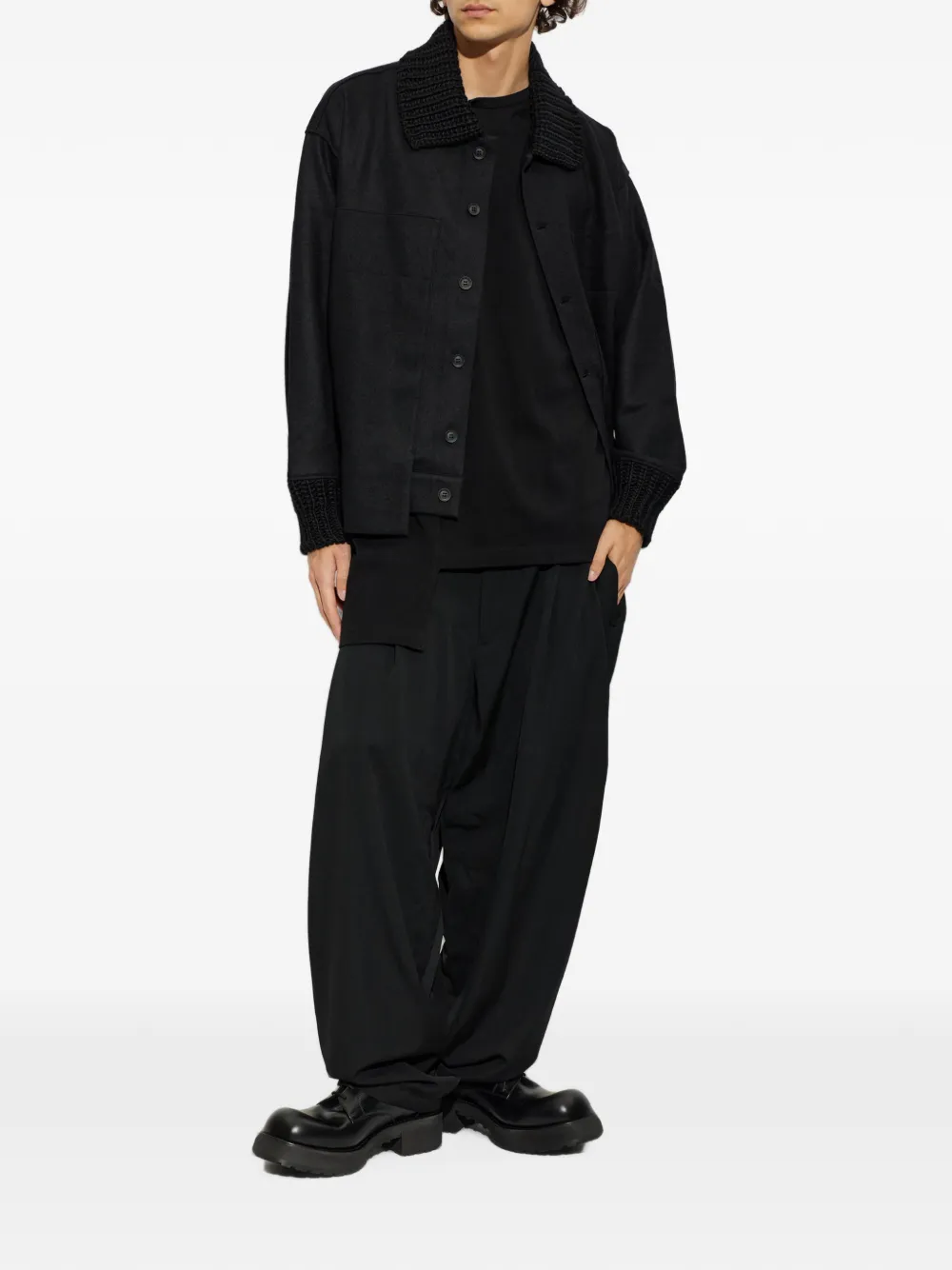 Yohji Yamamoto Shirtjack met grofgebreide afwerking Zwart