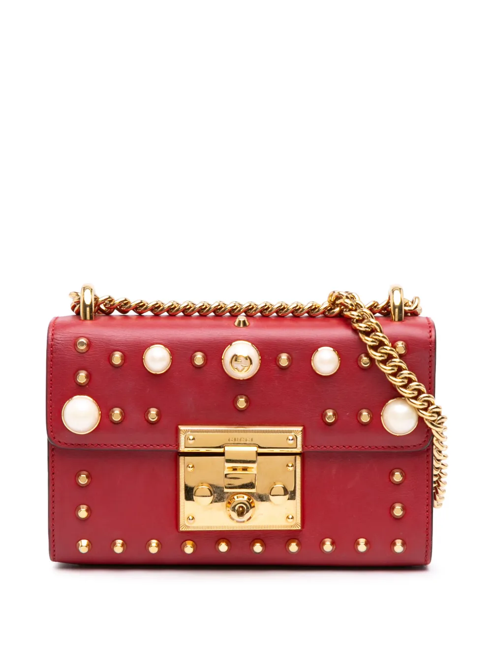 Gucci Pre-Owned 2016-2026 Small Pearl Studded Leather Padlock crossbody bag - Rosso