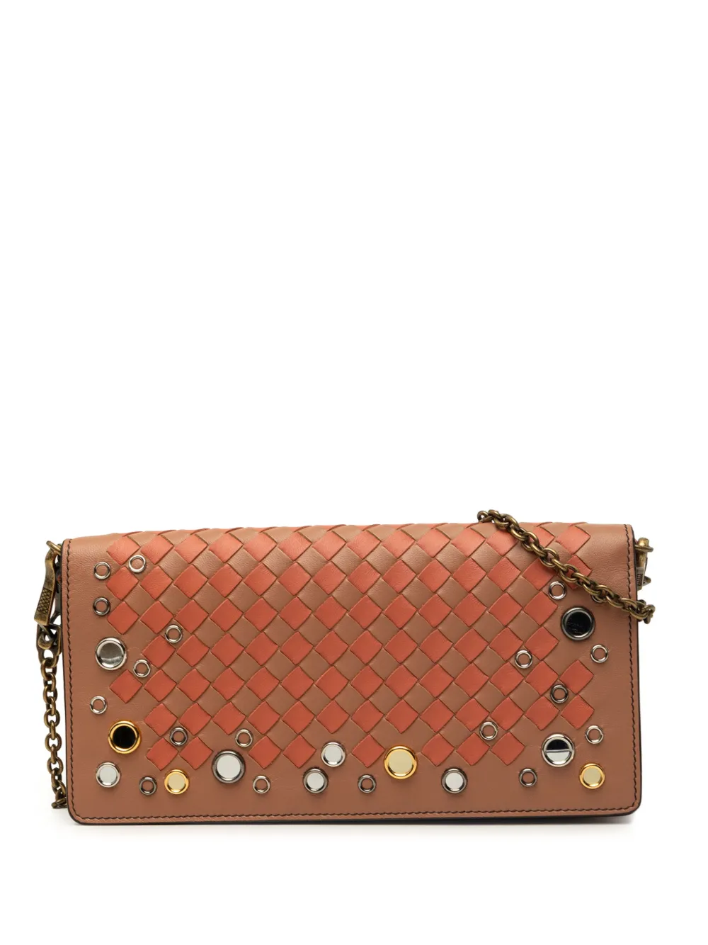 Bottega Veneta Pre-Owned 2012-2026 Nappa Intrecciato Studded Wallet on Chain crossbody bag - Marrone