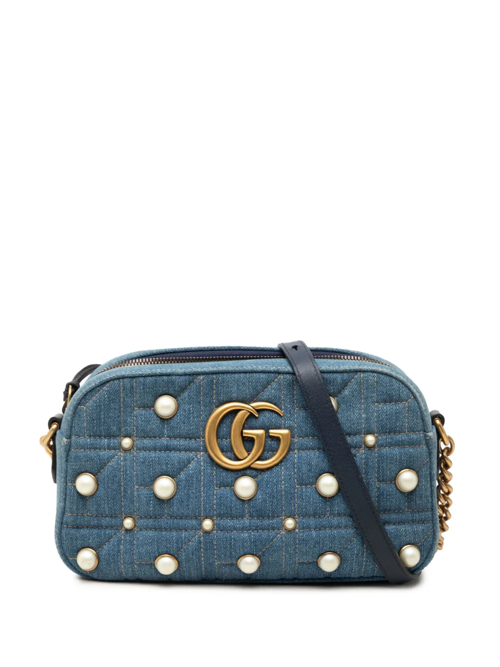 Gucci Pre-Owned 2016-2026 Small GG Marmont Pearl Studded Denim crossbody bag - Blu
