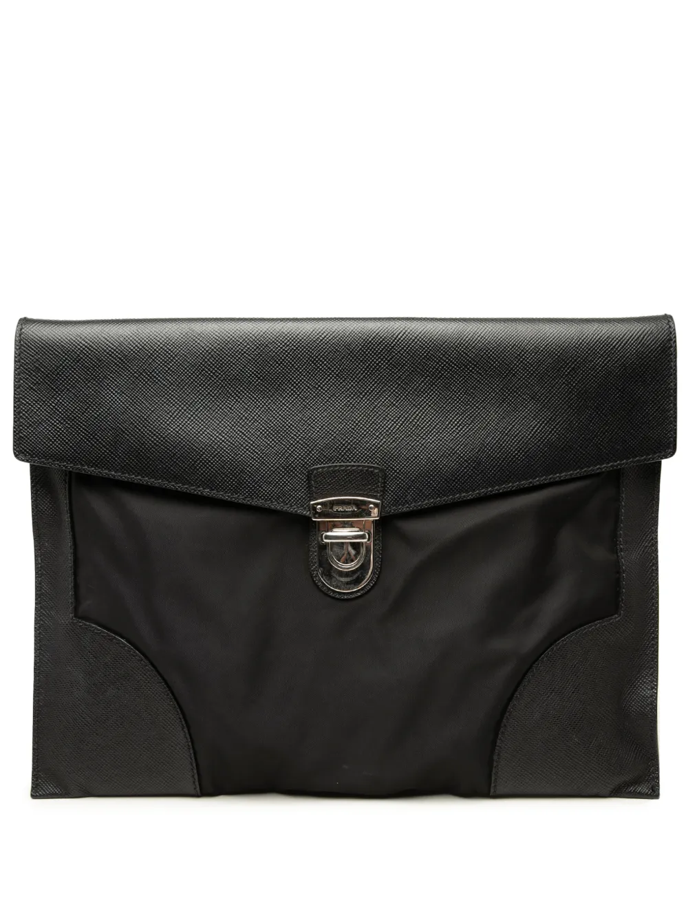 Prada Pre-Owned 2000-2026 Saffiano Trimmed Tessuto clutch bag - Nero