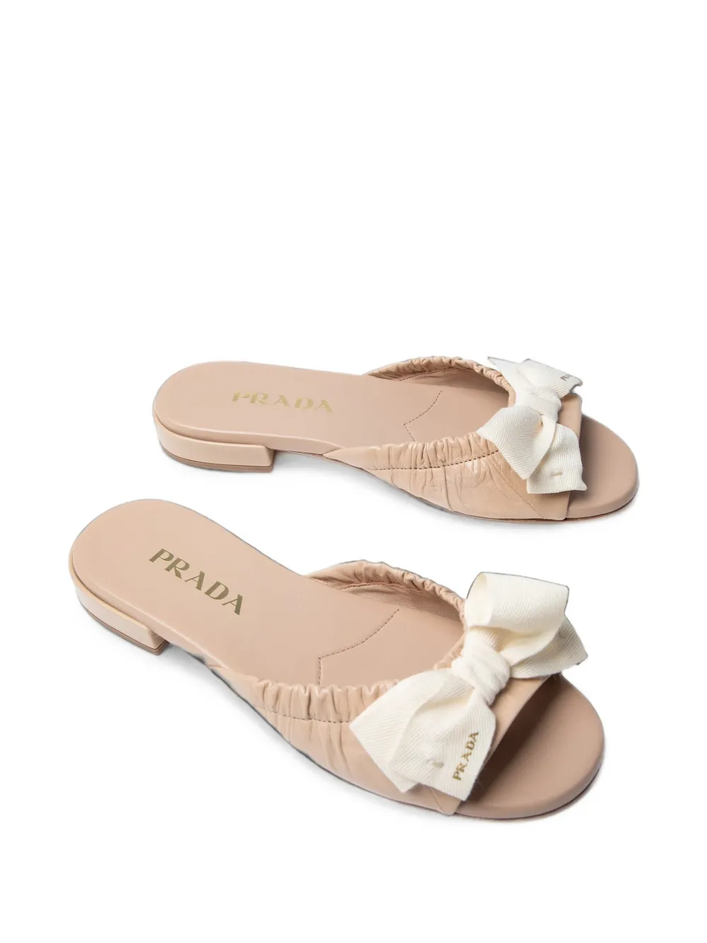Prada bow-detail ruched sandals Beige