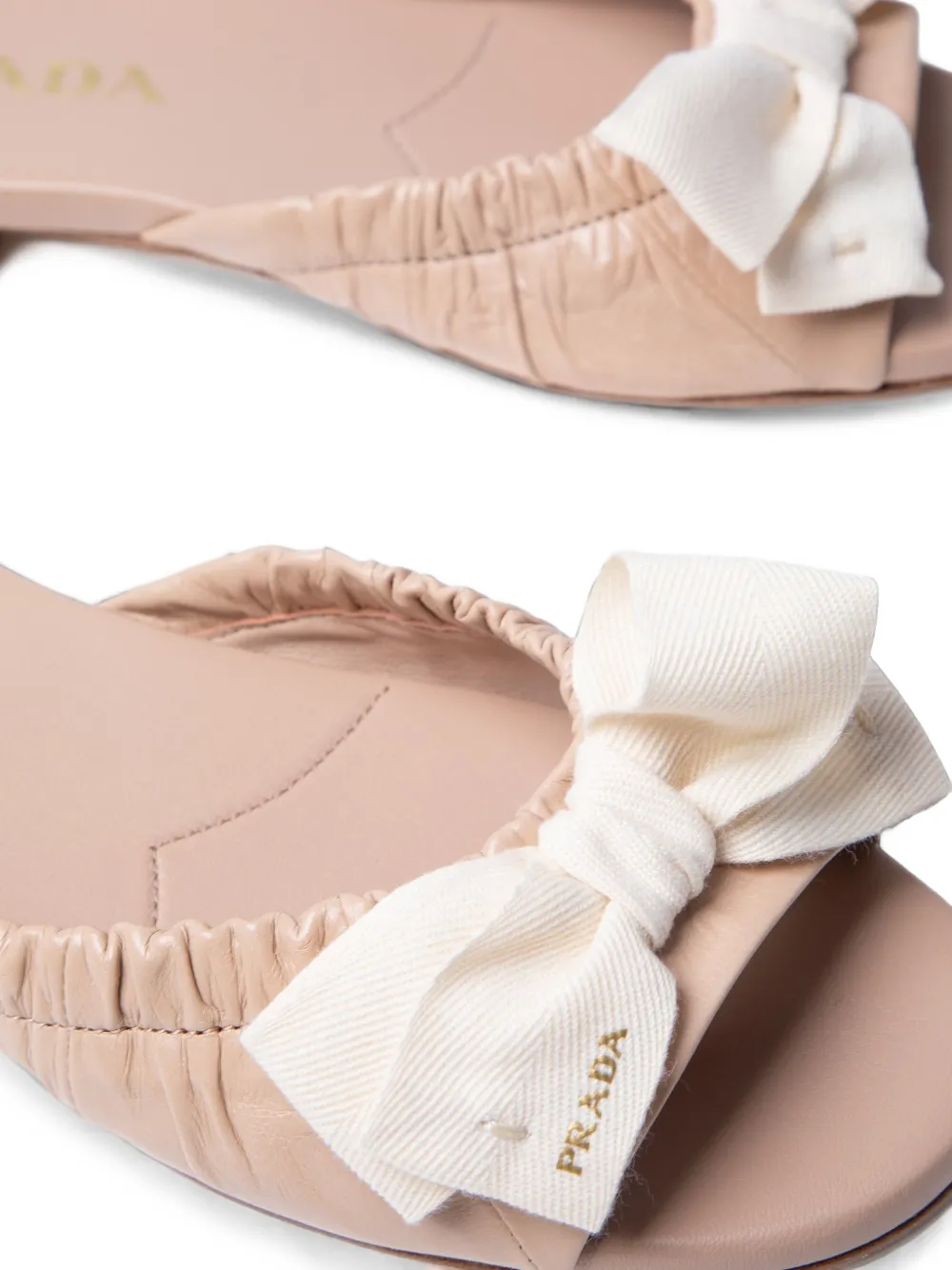 Prada bow-detail ruched sandals Beige