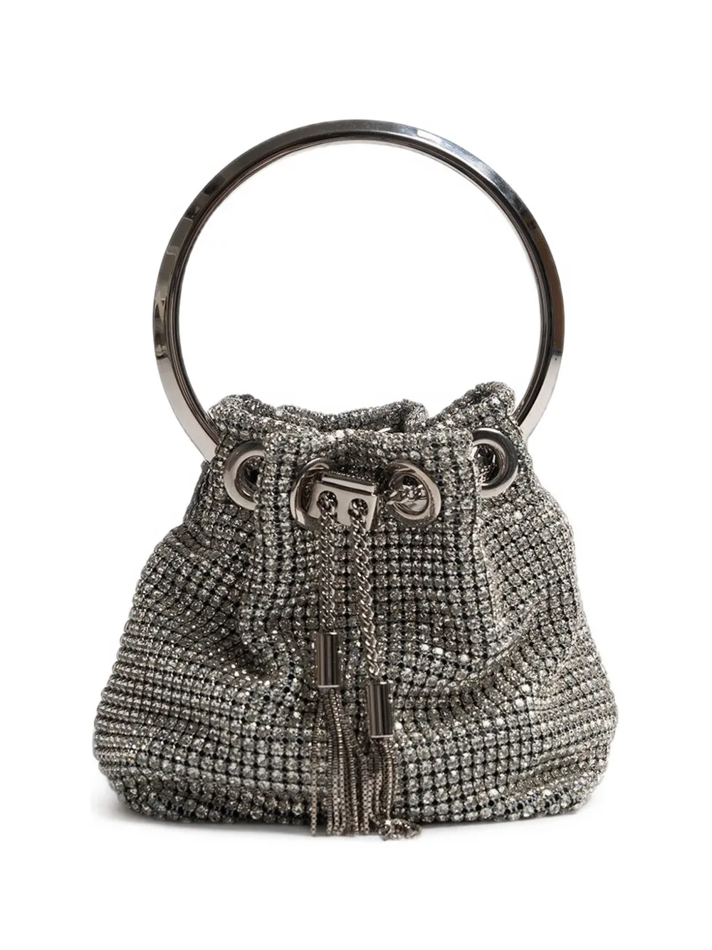 Jimmy Choo Micro Bon Bon Crystal-mesh Bag In Gray