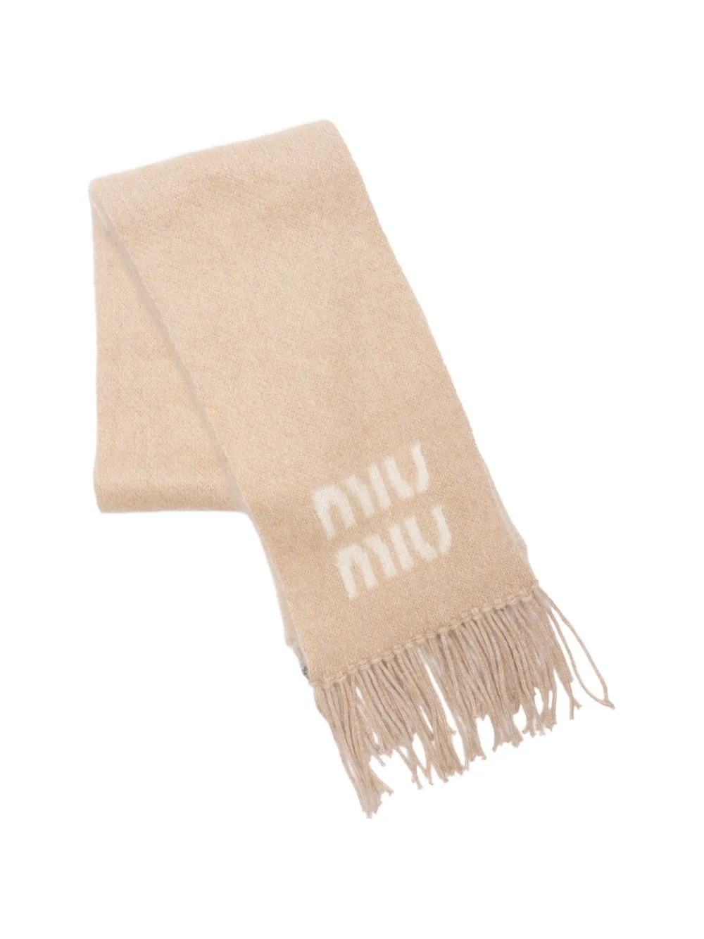 Miu Miu logo-intarsia fringed scarf - Toni neutri