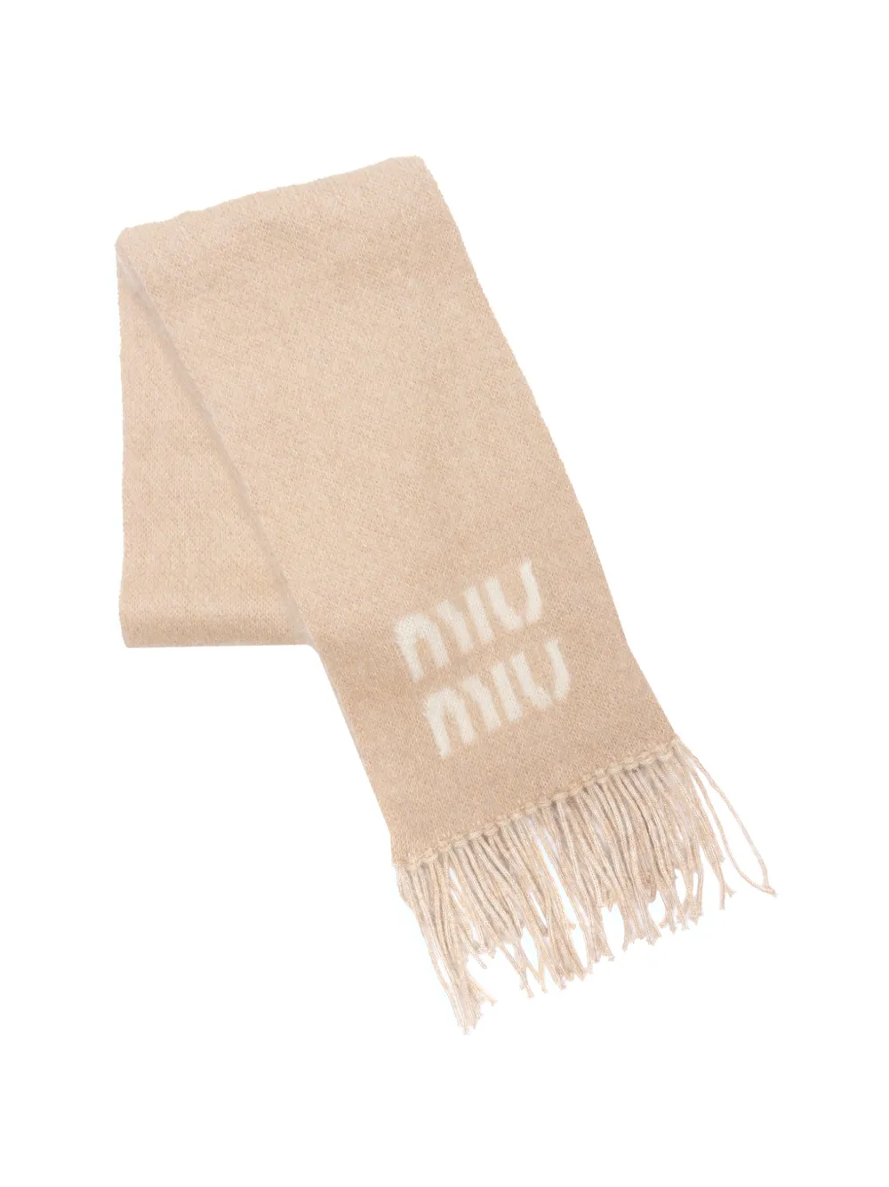Miu Miu logo-intarsia fringed scarf - Toni neutri