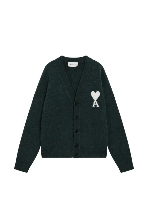 AMI Paris green alpaca cardigan with Ami de Coeur