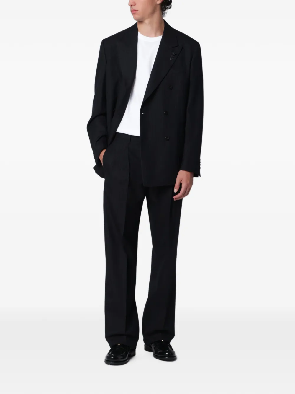 Lardini Blazer met krijtstreep en dubbele rij knopen Zwart