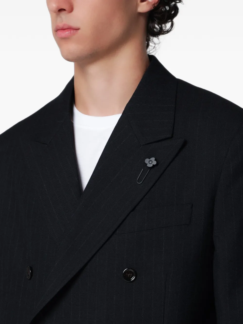 Lardini Blazer met krijtstreep en dubbele rij knopen Zwart