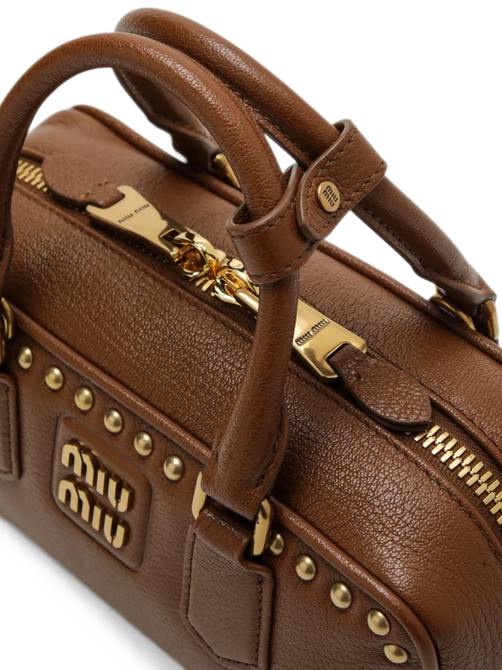 Miu Leren shopper met studs Bruin