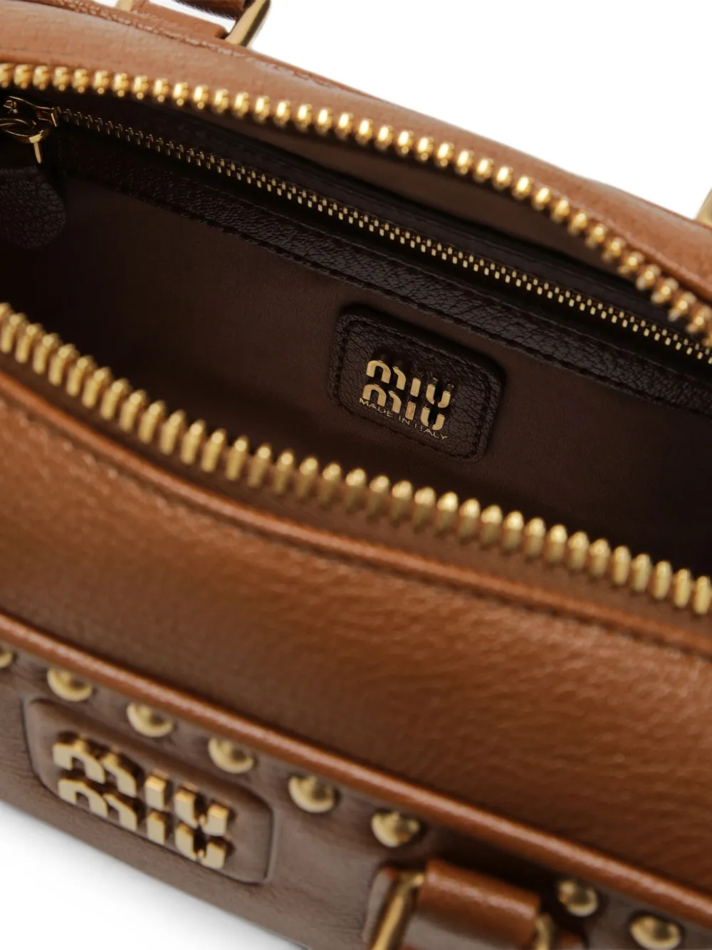 Miu Leren shopper met studs Bruin